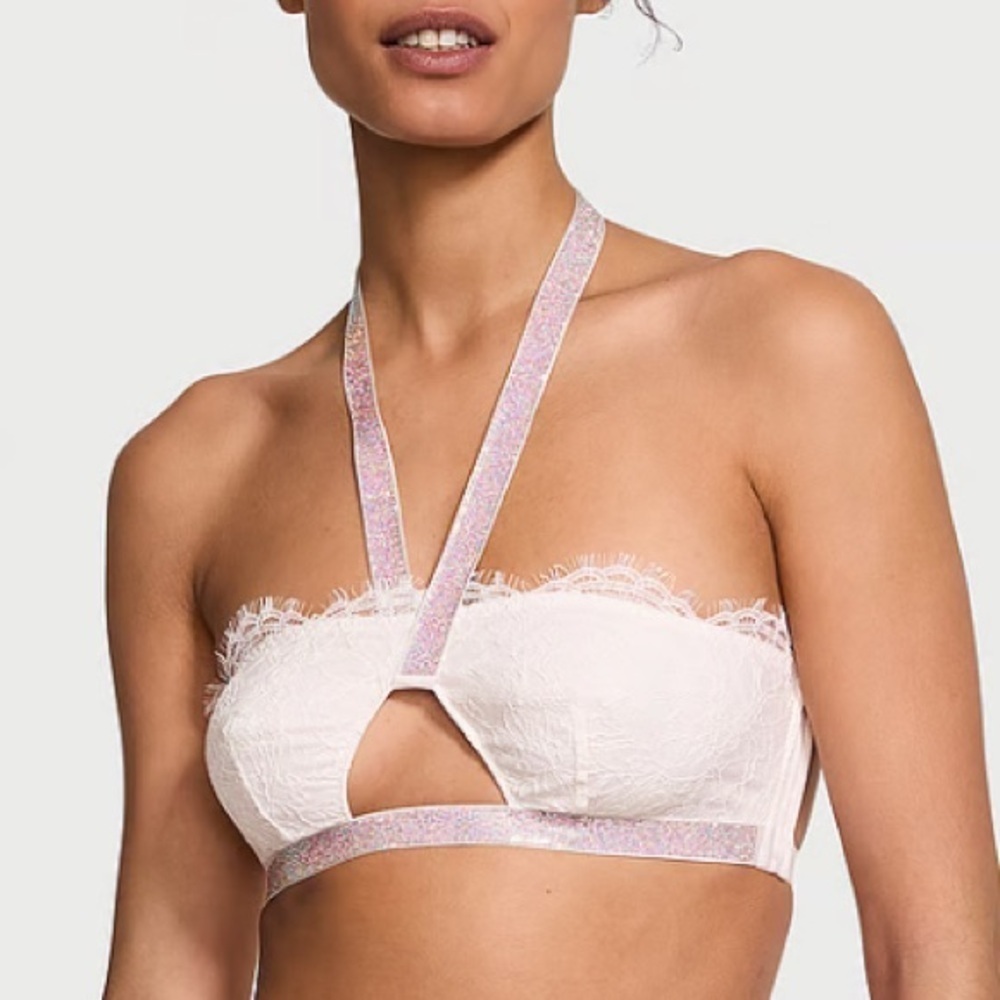 New! Victoria’s Secret shine halter strap bralette white rhinestone 4233